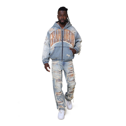 SMOKE RISE GRANDEUR PLAID JEAN- MUNICH BLUE